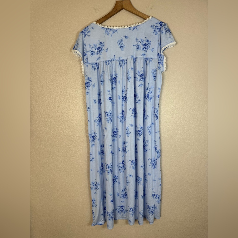 Eileen West Pretty Pansies Modal Knit Waltz Nightgown Heirloom Rose Blue Medium - Picture 8 of 12
